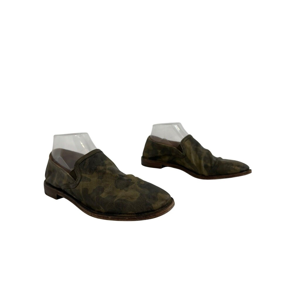 Trask Womens Size 8 Camo Leather Slip On Loafers Comfort Shoes Green